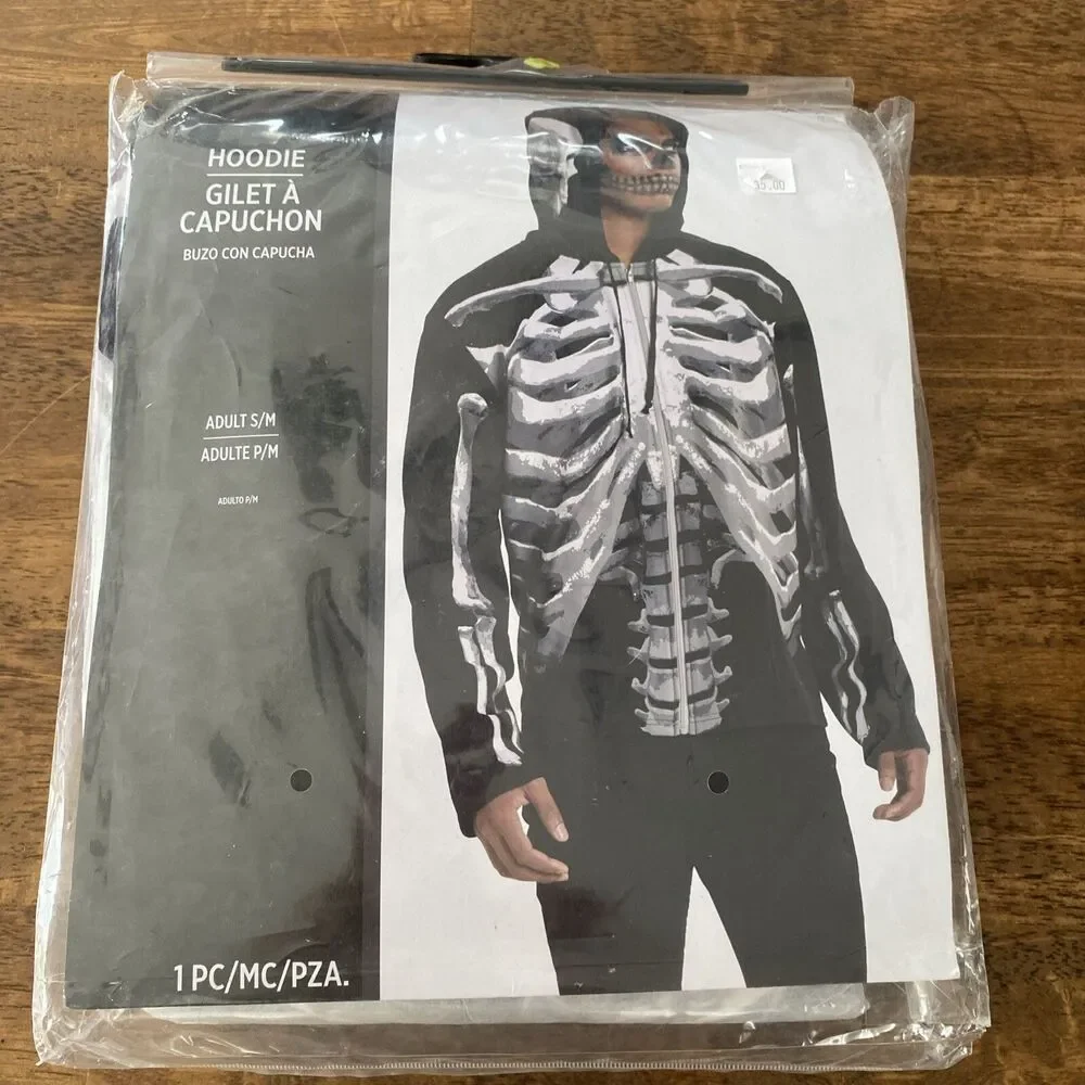 Adult Size S/M Easy Halloween Costume Skeleton Bones Hoodie Sweatshirt Men’s NEW